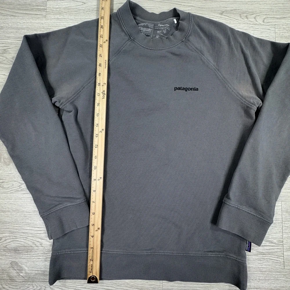 Patagonia Mens Sweatshirt Fitz Roy Logo Grey Small Organic Cotton Pullover